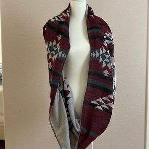 maroon aztec print infinity circle scarf